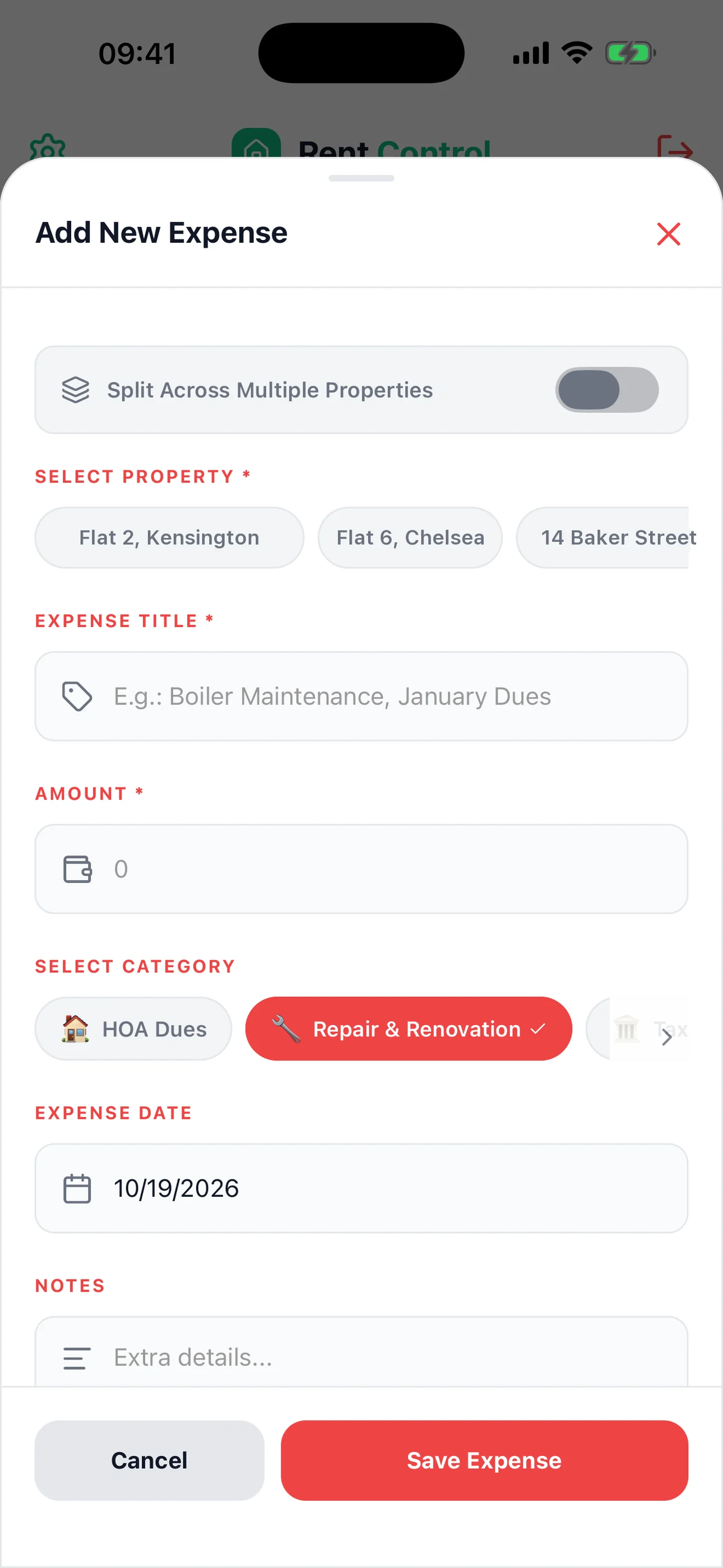 Kira Kontrol Expense Management screen - property management app interface